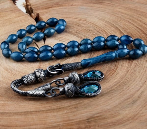 Turkish Rosary with blue Kehribar 925