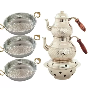 طقم إبريق شاي من الألومنيوم ذو مظهر عثماني